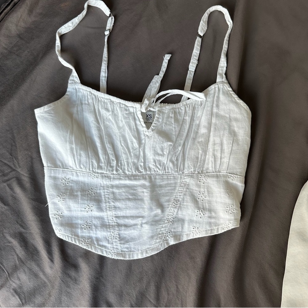Hollister White Eyelet Cropped Cami Top